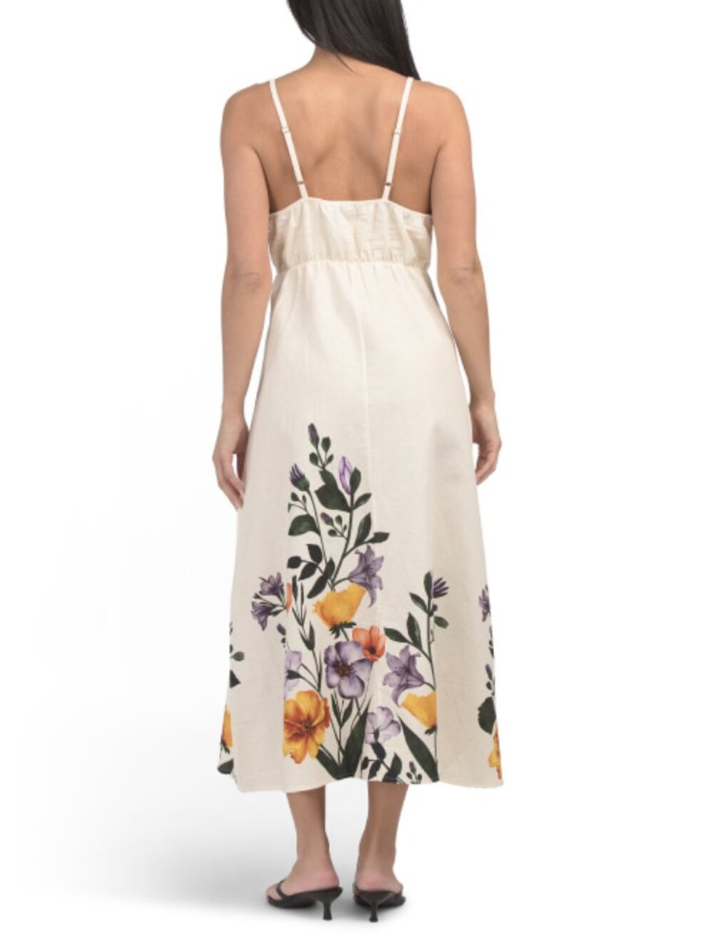 TERZO MILLENNIO Made In Italy Linen Blend Printed Maxi Dress With Spaghetti Stra - Picture 2 of 5
